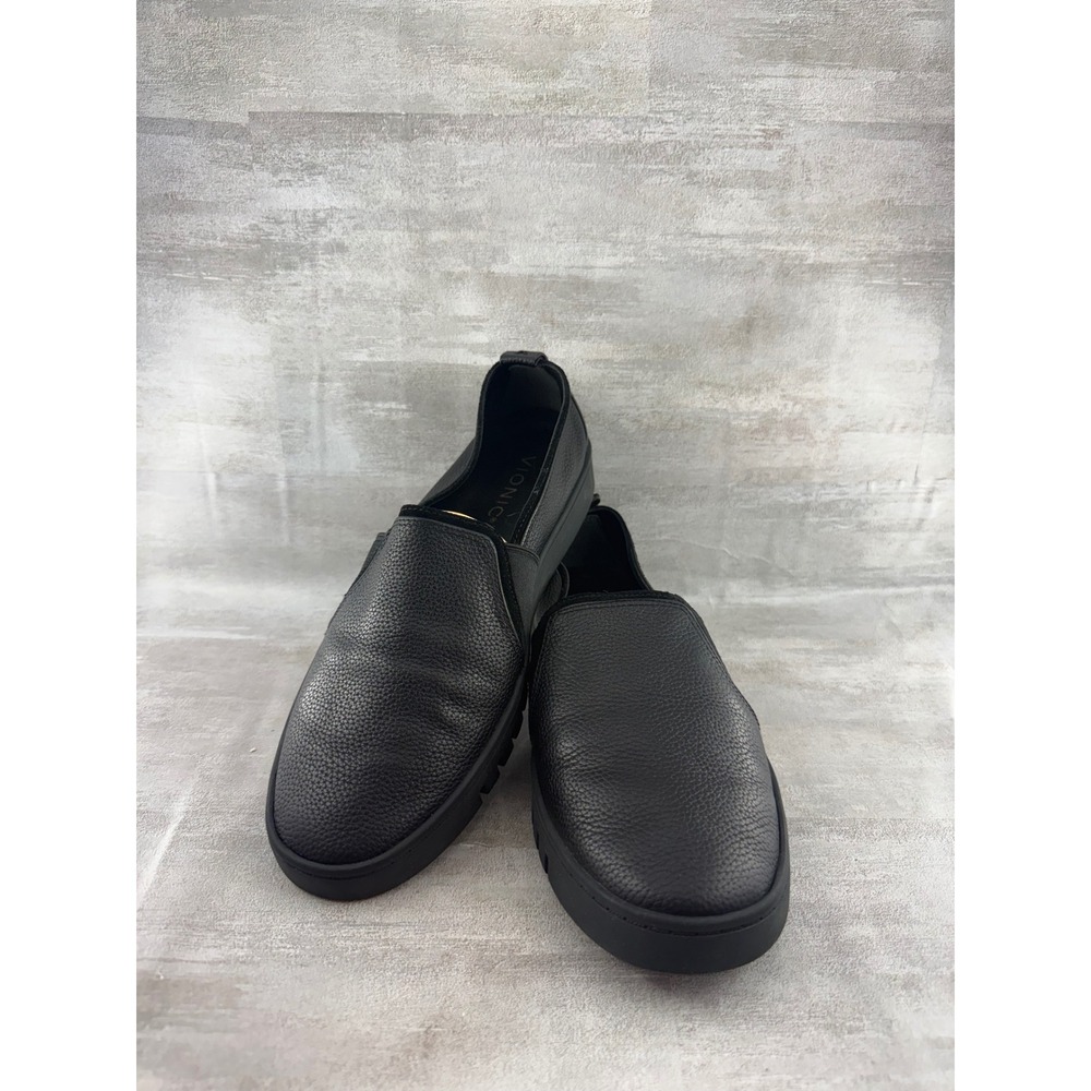 Vionic Cambria Black Pebbled Leather Slip On Platform Sneakers Wide Women Sz 7.5